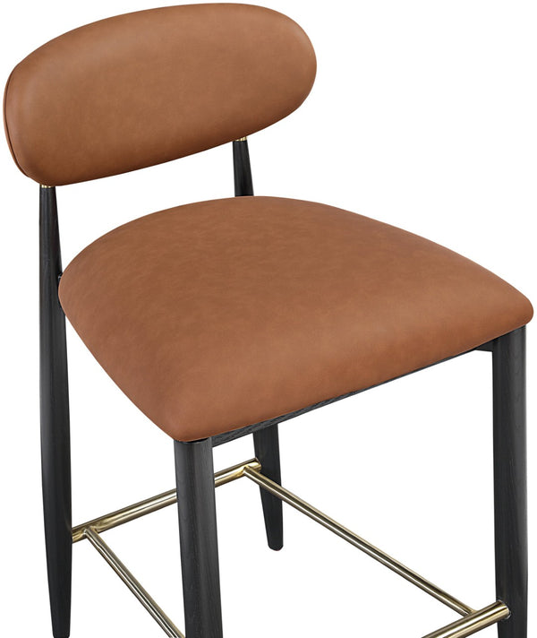 Meridian Furniture Riccio Cognac Vegan Leather Counter Stool with Brass Hardware and Ash Wood Frame 11037Cognac-C