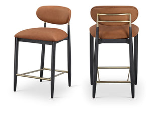 Meridian Furniture Riccio Cognac Vegan Leather Counter Stool with Brass Hardware and Ash Wood Frame 11037Cognac-C