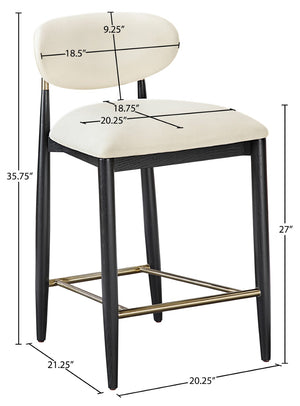Meridian Furniture Riccio Vegan Leather Counterstool with Ash Frame and Brushed Brass Footrest Accent 11037Cream-C