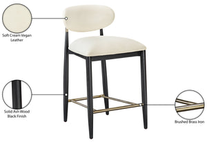 Meridian Furniture Riccio Vegan Leather Counterstool with Ash Frame and Brushed Brass Footrest Accent 11037Cream-C