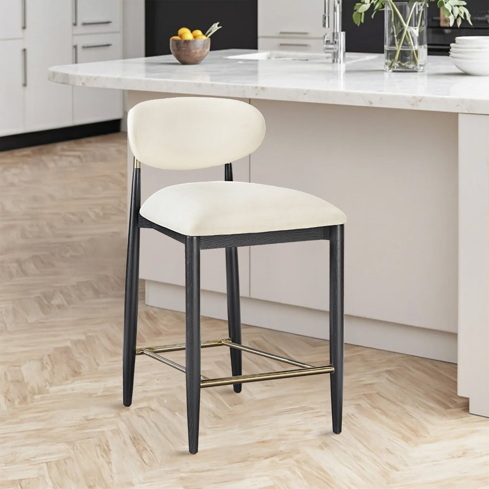 Meridian Furniture Riccio Vegan Leather Counterstool with Ash Frame and Brushed Brass Footrest Accent 11037Cream-C
