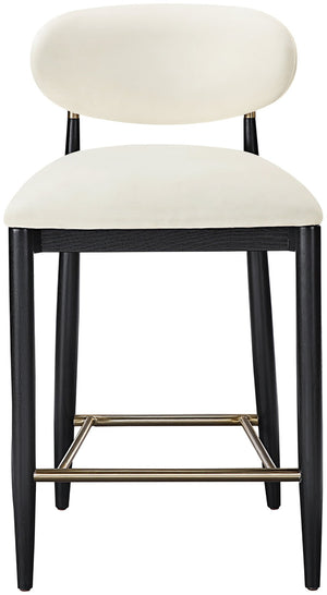Meridian Furniture Riccio Vegan Leather Counterstool with Ash Frame and Brushed Brass Footrest Accent 11037Cream-C