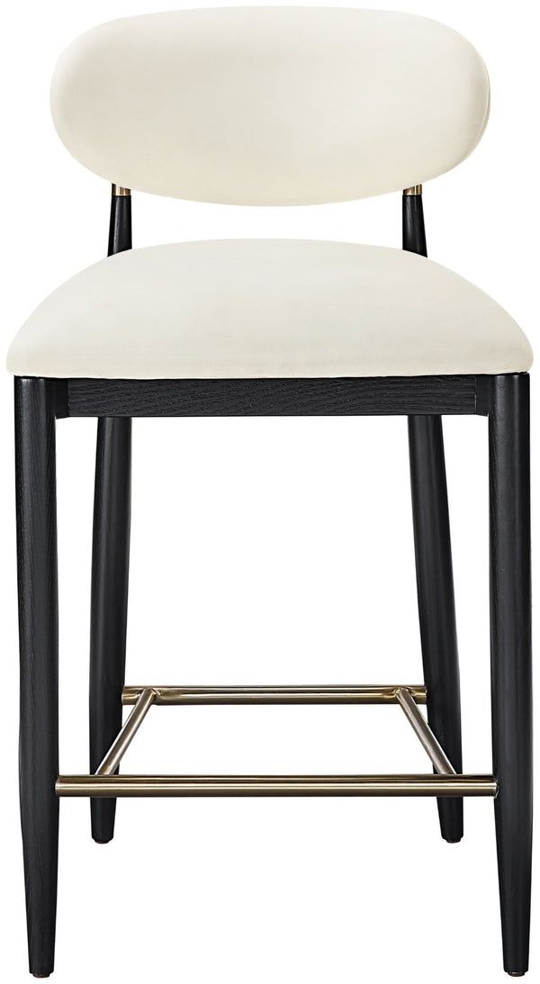 Meridian Furniture Riccio Vegan Leather Counterstool with Ash Frame and Brushed Brass Footrest Accent 11037Cream-C
