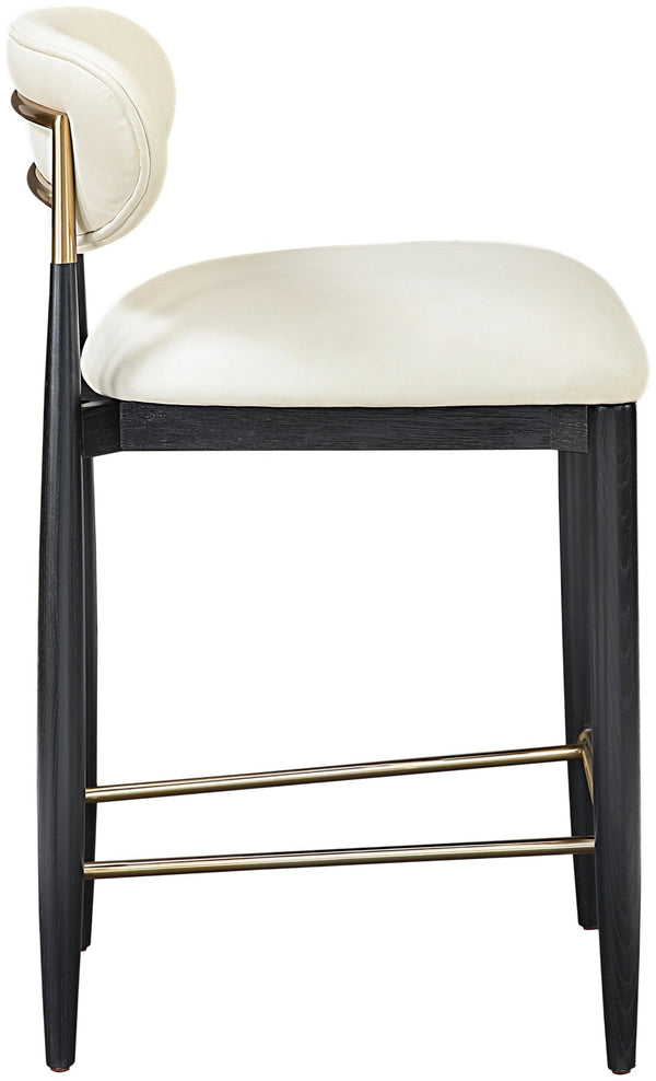 Meridian Furniture Riccio Vegan Leather Counterstool with Ash Frame and Brushed Brass Footrest Accent 11037Cream-C