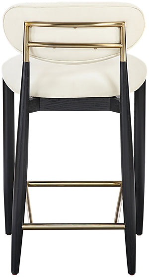 Meridian Furniture Riccio Vegan Leather Counterstool with Ash Frame and Brushed Brass Footrest Accent 11037Cream-C