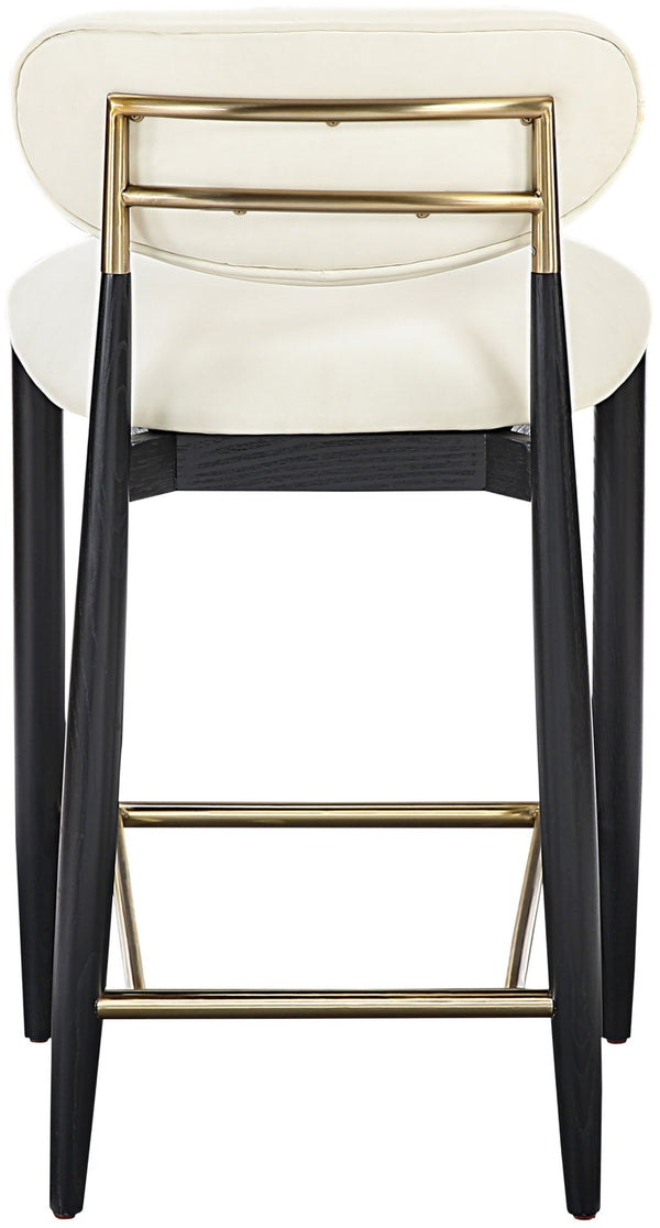Meridian Furniture Riccio Vegan Leather Counterstool with Ash Frame and Brushed Brass Footrest Accent 11037Cream-C