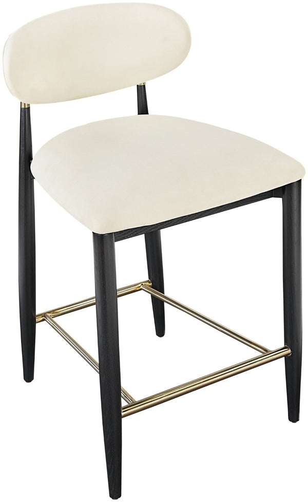 Meridian Furniture Riccio Vegan Leather Counterstool with Ash Frame and Brushed Brass Footrest Accent 11037Cream-C