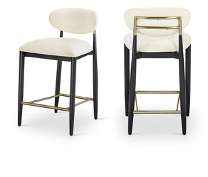 Meridian Furniture Riccio Vegan Leather Counterstool with Ash Frame and Brushed Brass Footrest Accent 11037Cream-C
