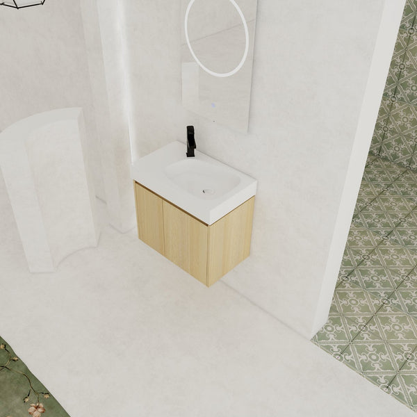 English Elm 24 Inch Bathroom Vanity Floating Ceramic Basin Sink Combo with Double-Door Wall-Mounted Storage Cabinet Durable Engineered Wood Modern Design Oak W1972P190341