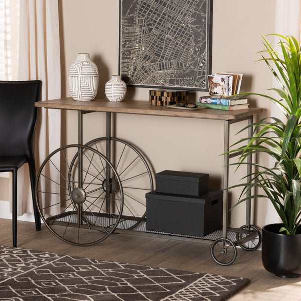 Baxton Studio Baxton Studio Terence Vintage Rustic Industrial Console Table with Wheels for Entryway & Living Room JY20A074-Natural/Black-Console