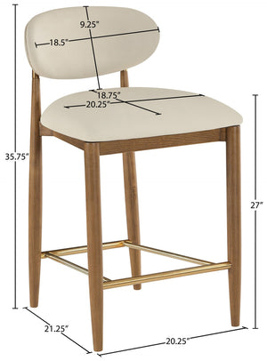 Meridian Furniture Riccio Vegan Leather Counter Stool with Walnut Frame and Brushed Brass Accents 11038Beige-C