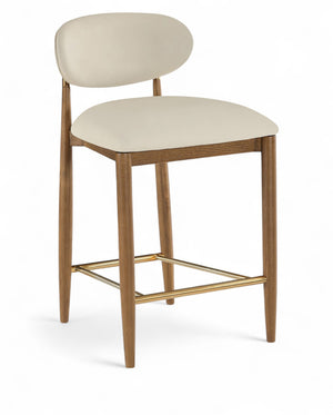 Meridian Furniture Riccio Vegan Leather Counter Stool with Walnut Frame and Brushed Brass Accents 11038Beige-C