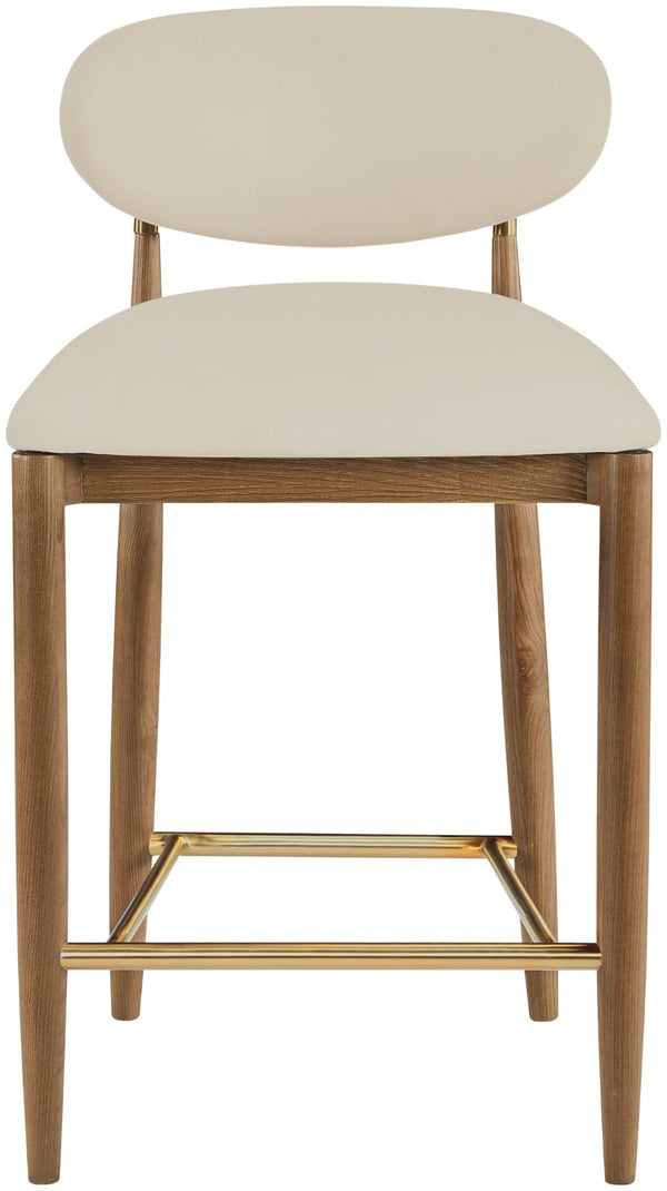 Meridian Furniture Riccio Vegan Leather Counter Stool with Walnut Frame and Brushed Brass Accents 11038Beige-C