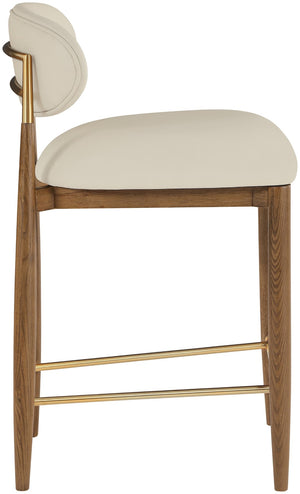 Meridian Furniture Riccio Vegan Leather Counter Stool with Walnut Frame and Brushed Brass Accents 11038Beige-C