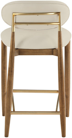 Meridian Furniture Riccio Vegan Leather Counter Stool with Walnut Frame and Brushed Brass Accents 11038Beige-C