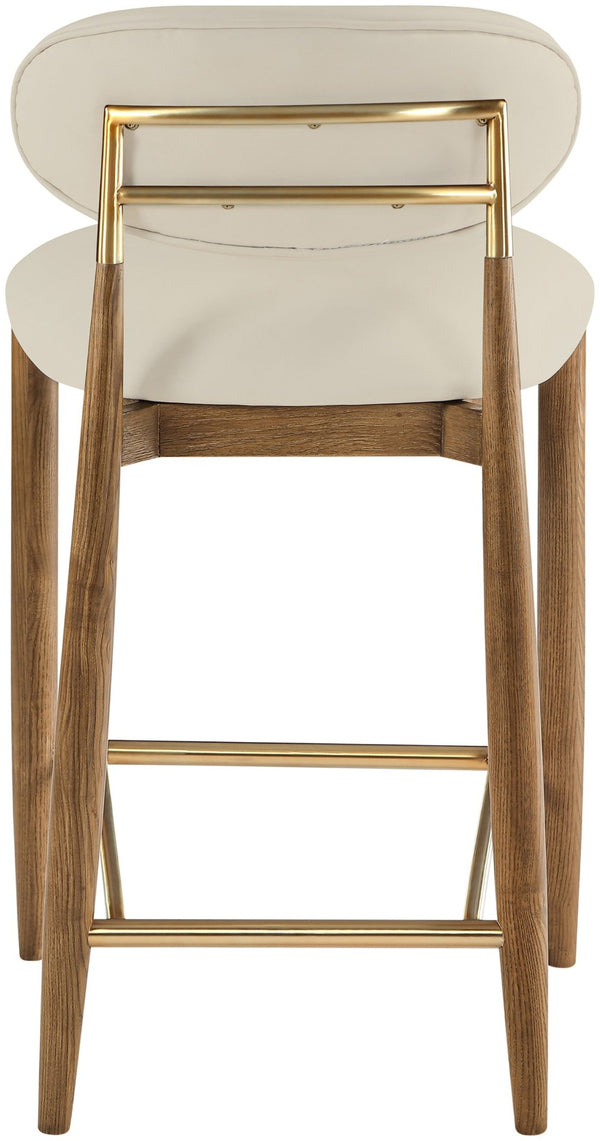 Meridian Furniture Riccio Vegan Leather Counter Stool with Walnut Frame and Brushed Brass Accents 11038Beige-C
