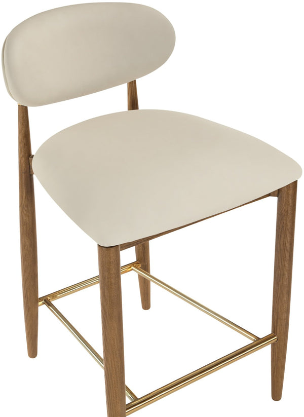 Meridian Furniture Riccio Vegan Leather Counter Stool with Walnut Frame and Brushed Brass Accents 11038Beige-C