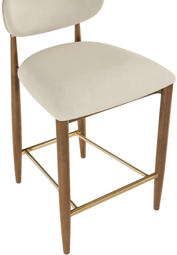 Meridian Furniture Riccio Vegan Leather Counter Stool with Walnut Frame and Brushed Brass Accents 11038Beige-C