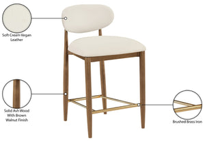 Meridian Furniture Riccio Vegan Leather Counter Stool with Walnut Ash Frame and Brass Accents 11038Cream-C