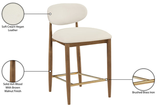 Meridian Furniture Riccio Vegan Leather Counter Stool with Walnut Ash Frame and Brass Accents 11038Cream-C