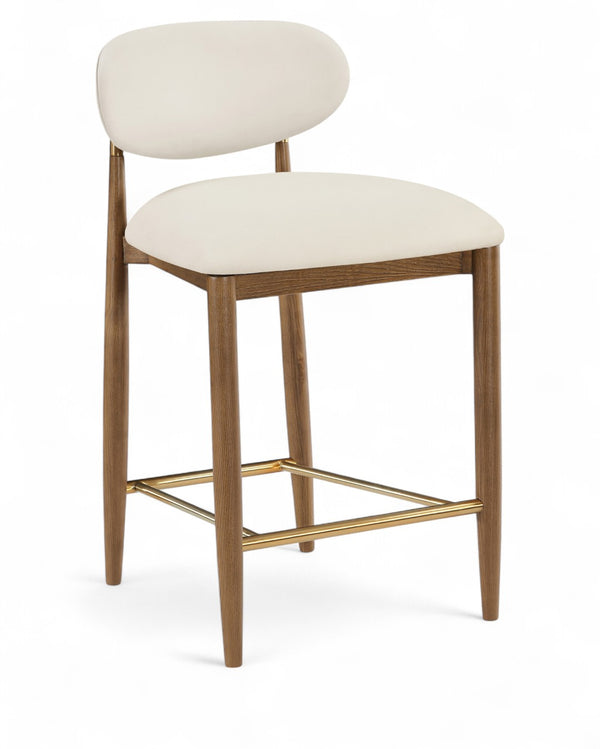 Meridian Furniture Riccio Vegan Leather Counter Stool with Walnut Ash Frame and Brass Accents 11038Cream-C