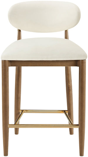 Meridian Furniture Riccio Vegan Leather Counter Stool with Walnut Ash Frame and Brass Accents 11038Cream-C