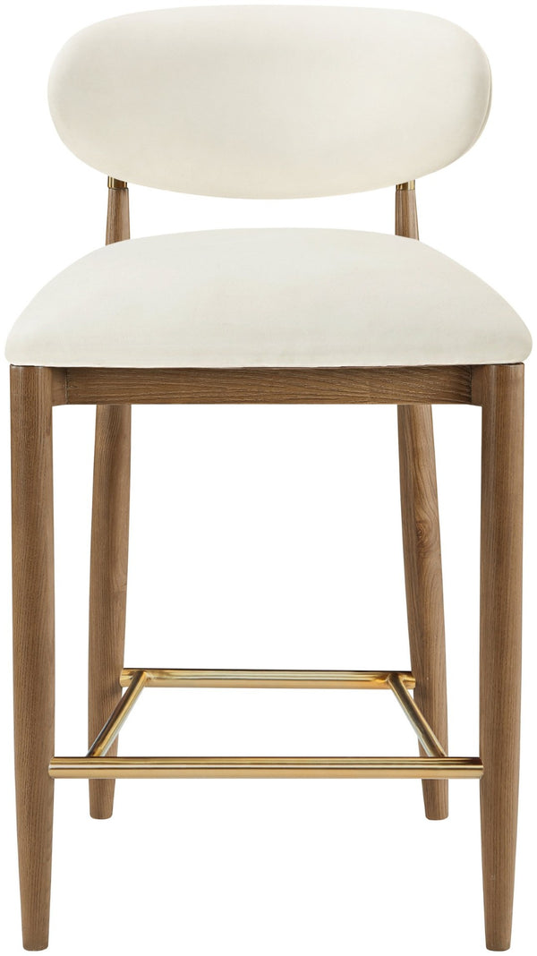 Meridian Furniture Riccio Vegan Leather Counter Stool with Walnut Ash Frame and Brass Accents 11038Cream-C