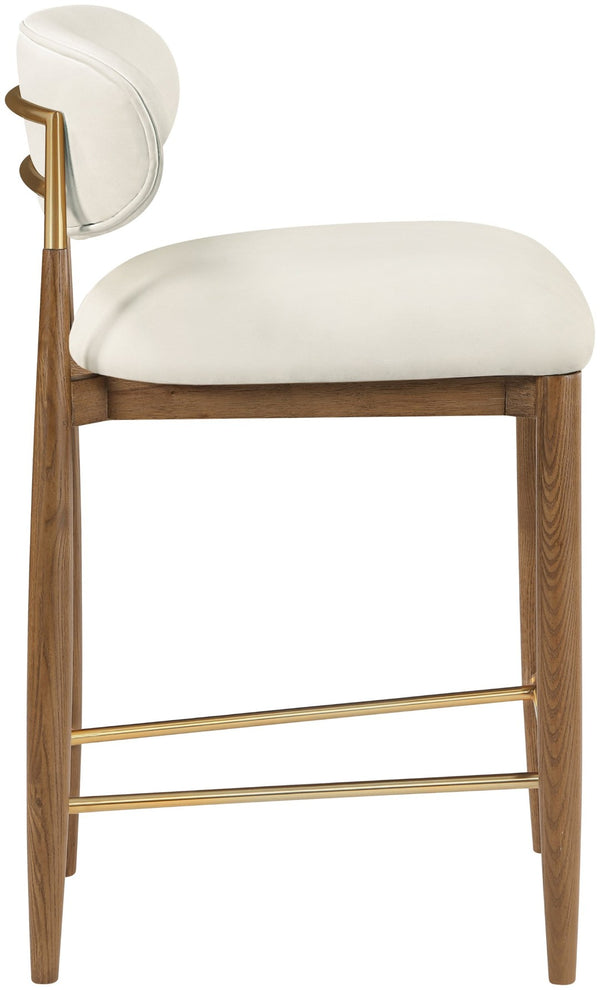 Meridian Furniture Riccio Vegan Leather Counter Stool with Walnut Ash Frame and Brass Accents 11038Cream-C