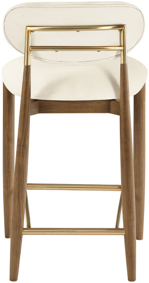 Meridian Furniture Riccio Vegan Leather Counter Stool with Walnut Ash Frame and Brass Accents 11038Cream-C