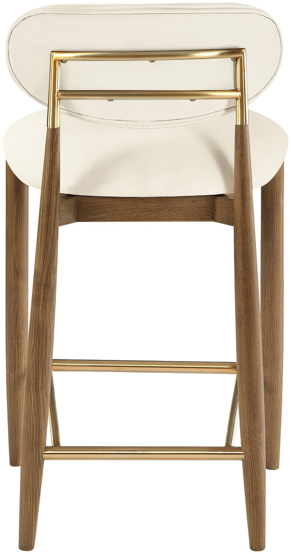 Meridian Furniture Riccio Vegan Leather Counter Stool with Walnut Ash Frame and Brass Accents 11038Cream-C