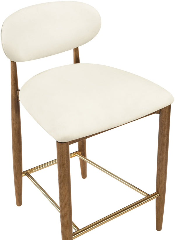 Meridian Furniture Riccio Vegan Leather Counter Stool with Walnut Ash Frame and Brass Accents 11038Cream-C