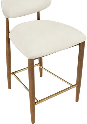 Meridian Furniture Riccio Vegan Leather Counter Stool with Walnut Ash Frame and Brass Accents 11038Cream-C
