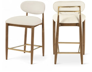 Meridian Furniture Riccio Vegan Leather Counter Stool with Walnut Ash Frame and Brass Accents 11038Cream-C