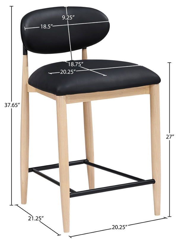 Meridian Furniture Riccio Vegan Leather Counter Stool with Ash Wood Frame and Matte Iron Accents 11039Black-C