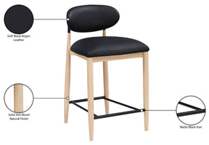 Meridian Furniture Riccio Vegan Leather Counter Stool with Ash Wood Frame and Matte Iron Accents 11039Black-C