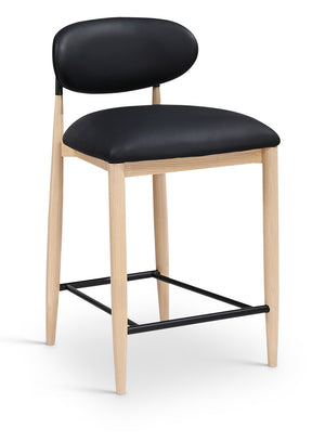 Meridian Furniture Riccio Vegan Leather Counter Stool with Ash Wood Frame and Matte Iron Accents 11039Black-C