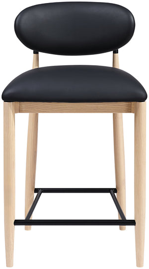 Meridian Furniture Riccio Vegan Leather Counter Stool with Ash Wood Frame and Matte Iron Accents 11039Black-C