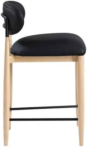 Meridian Furniture Riccio Vegan Leather Counter Stool with Ash Wood Frame and Matte Iron Accents 11039Black-C