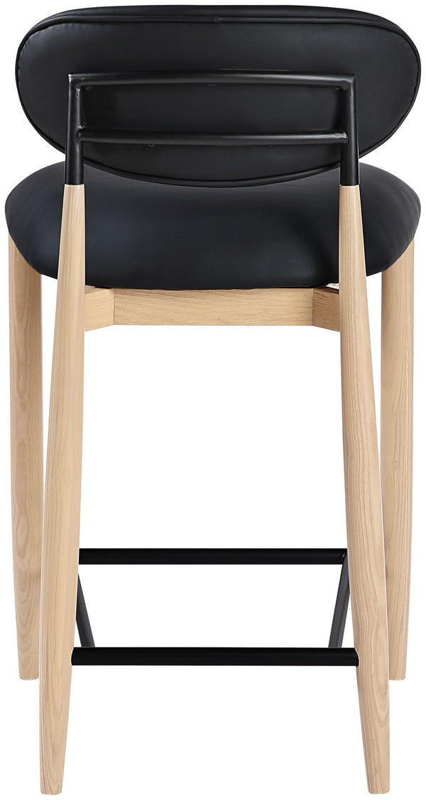 Meridian Furniture Riccio Vegan Leather Counter Stool with Ash Wood Frame and Matte Iron Accents 11039Black-C