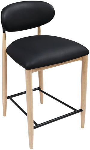 Meridian Furniture Riccio Vegan Leather Counter Stool with Ash Wood Frame and Matte Iron Accents 11039Black-C