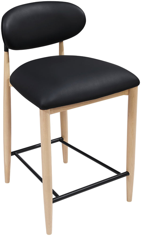 Meridian Furniture Riccio Vegan Leather Counter Stool with Ash Wood Frame and Matte Iron Accents 11039Black-C