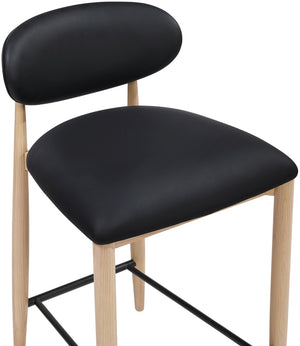Meridian Furniture Riccio Vegan Leather Counter Stool with Ash Wood Frame and Matte Iron Accents 11039Black-C