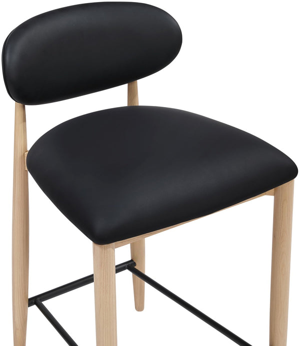 Meridian Furniture Riccio Vegan Leather Counter Stool with Ash Wood Frame and Matte Iron Accents 11039Black-C