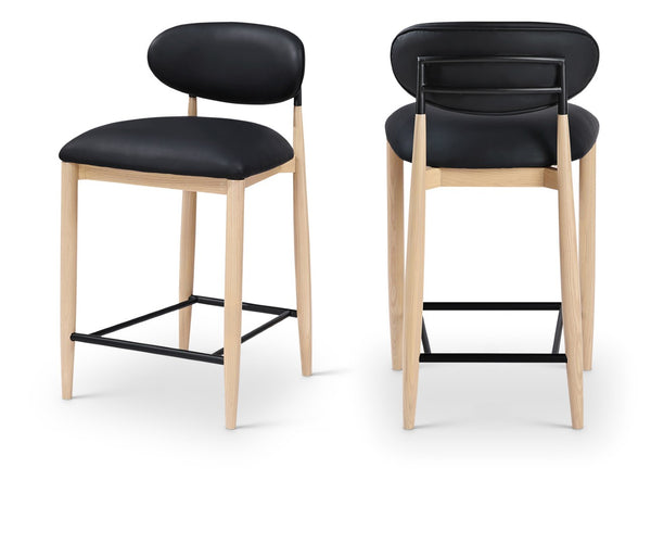 Meridian Furniture Riccio Vegan Leather Counter Stool with Ash Wood Frame and Matte Iron Accents 11039Black-C