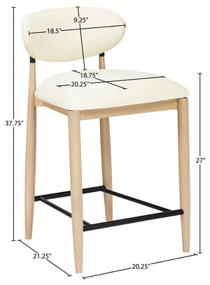 Meridian Furniture Riccio Cream Vegan Leather Counter Stool with Ash Wood Frame and Matte Iron Accents 11039Cream-C