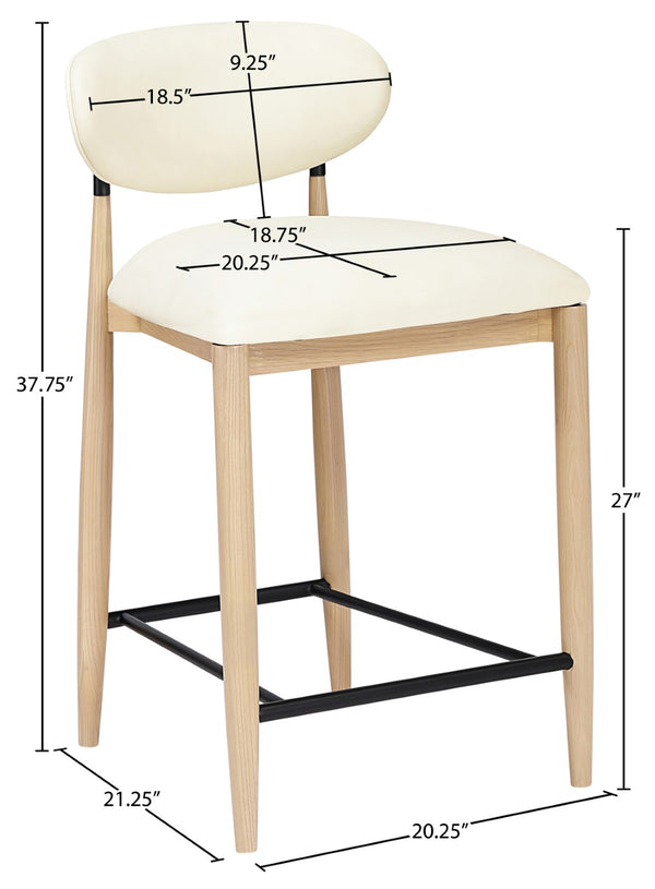 Meridian Furniture Riccio Cream Vegan Leather Counter Stool with Ash Wood Frame and Matte Iron Accents 11039Cream-C