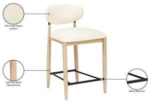 Meridian Furniture Riccio Cream Vegan Leather Counter Stool with Ash Wood Frame and Matte Iron Accents 11039Cream-C