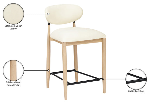 Meridian Furniture Riccio Cream Vegan Leather Counter Stool with Ash Wood Frame and Matte Iron Accents 11039Cream-C
