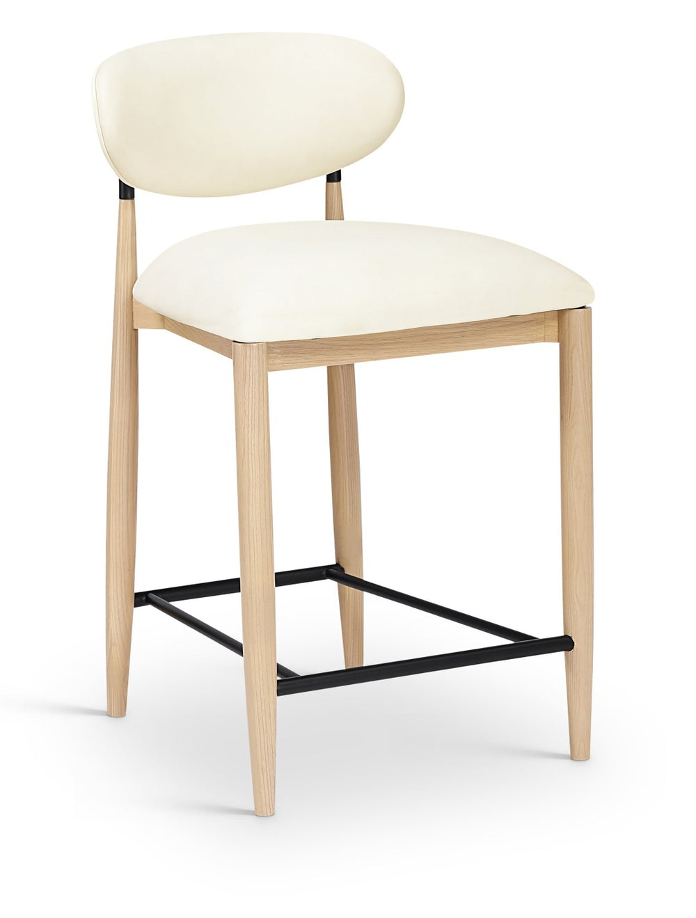 Meridian Furniture Riccio Cream Vegan Leather Counter Stool with Ash Wood Frame and Matte Iron Accents 11039Cream-C