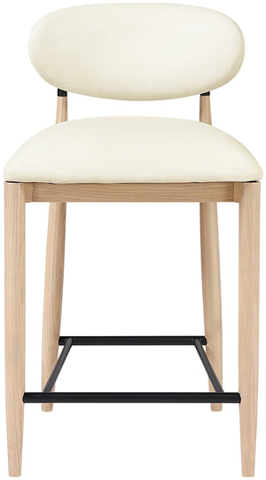 Meridian Furniture Riccio Cream Vegan Leather Counter Stool with Ash Wood Frame and Matte Iron Accents 11039Cream-C